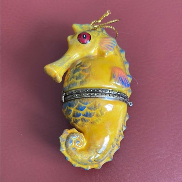 Yellow Seahorse Ornament with Silver Accents - Picture 2 of 3